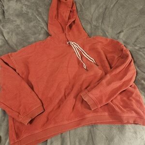 Aerie Red Hooded Cowl Neck Sweater